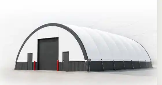 Illustrative rendering of a fabric-covered storage building